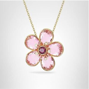 New Swarovski Florere Gold and Pink Flower Pendant Necklace